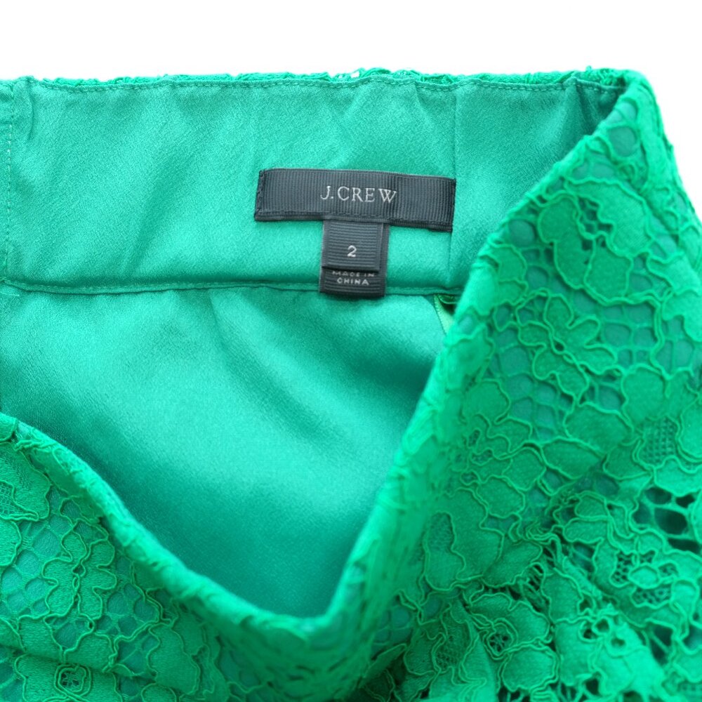 J. Crew Green Pintucked Pencil Skirt Lace size 2 - Picture 4 of 9